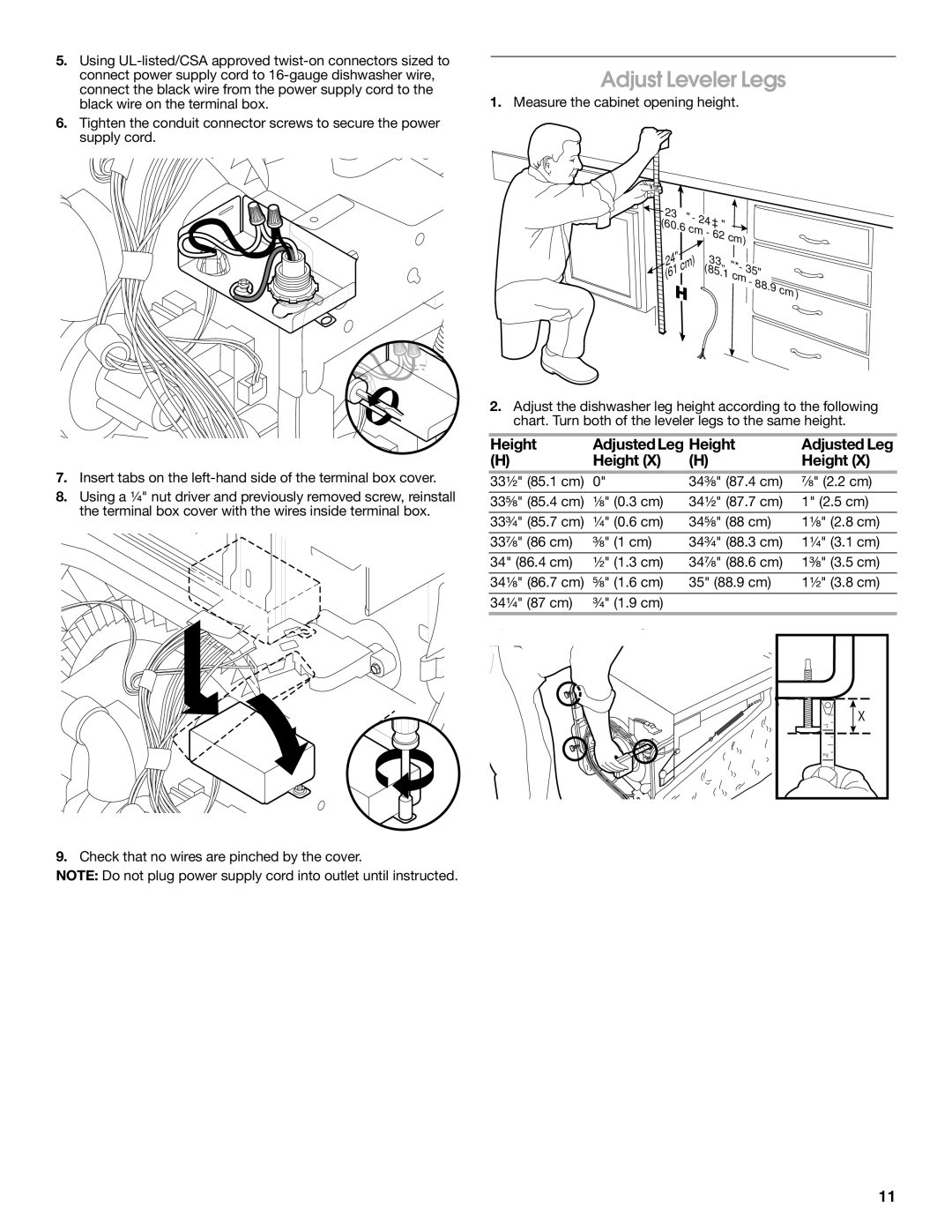 Amana W10245579A, W10212195A installation instructions Adjust Leveler Legs, Height Adjusted Leg Height 