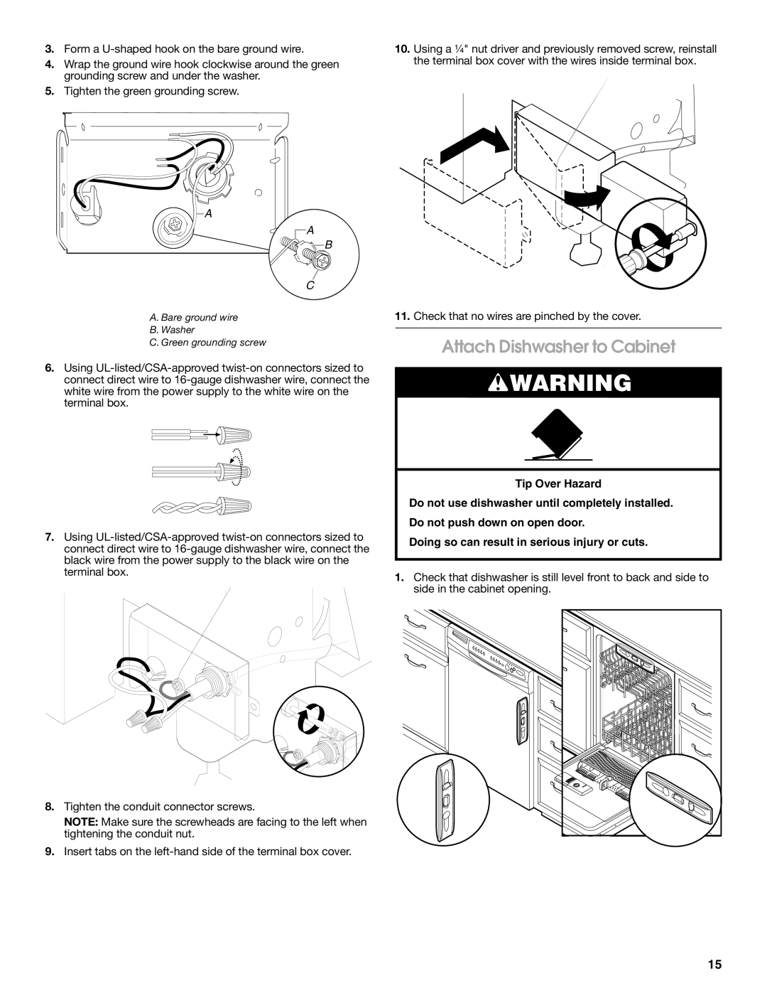 Amana W10245579A, W10212195A installation instructions Attach Dishwasher to Cabinet 