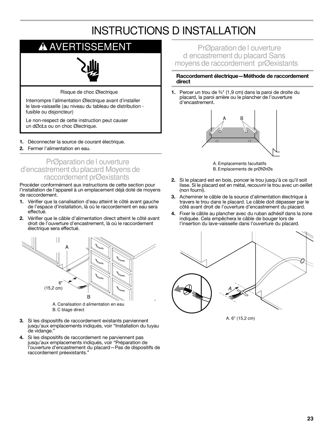 Amana W10245579A, W10212195A Instructions D’INSTALLATION, Raccordement électrique-Méthode de raccordement direct 