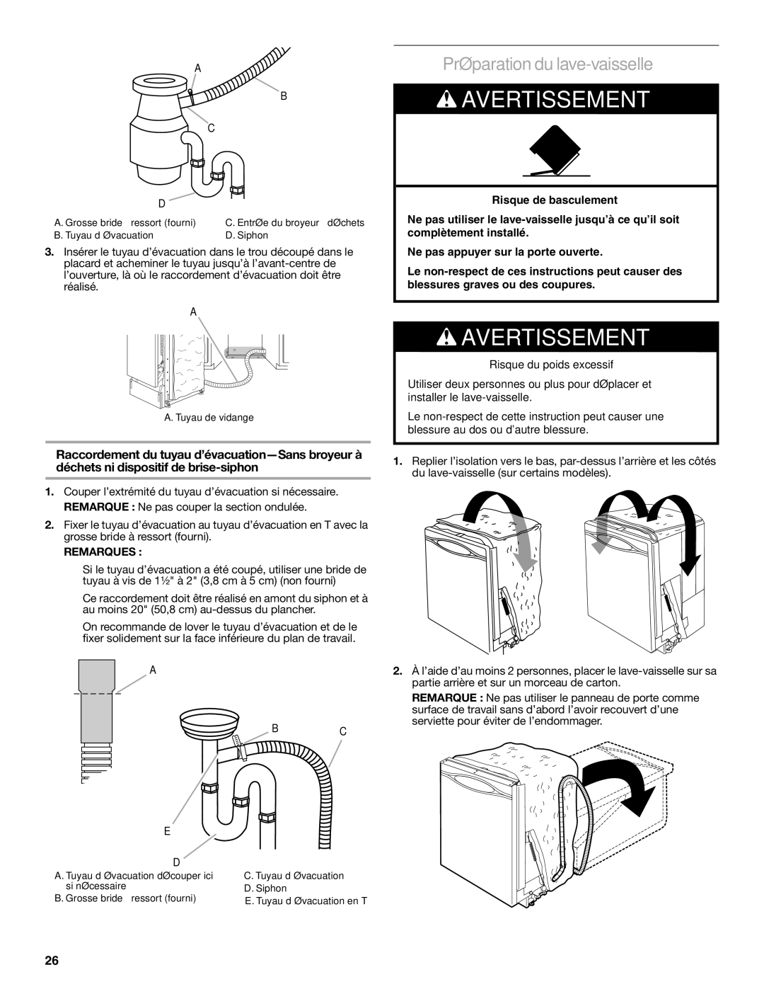 Amana W10212195A, W10245579A installation instructions Préparation du lave-vaisselle 