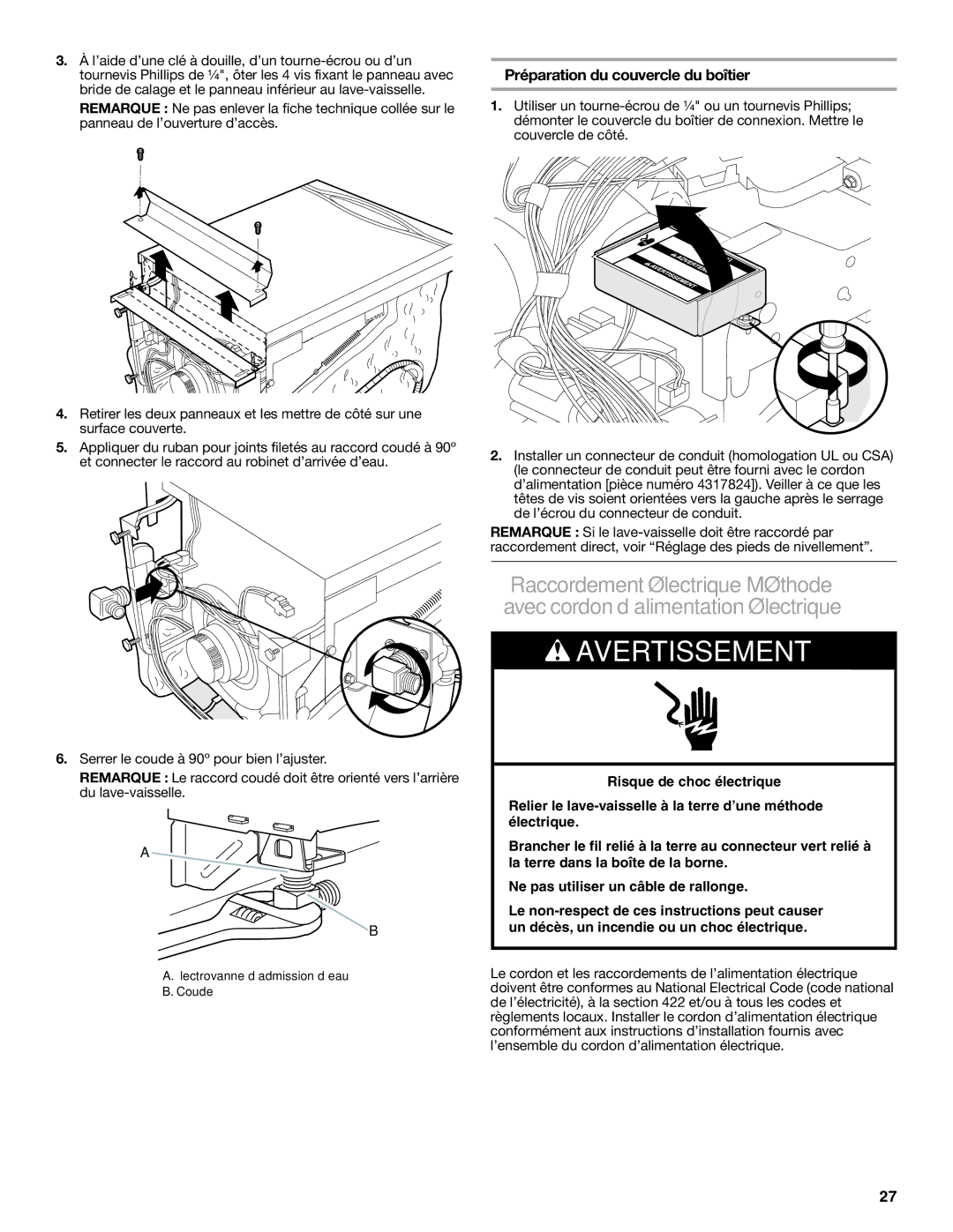 Amana W10245579A, W10212195A installation instructions Préparation du couvercle du boîtier 