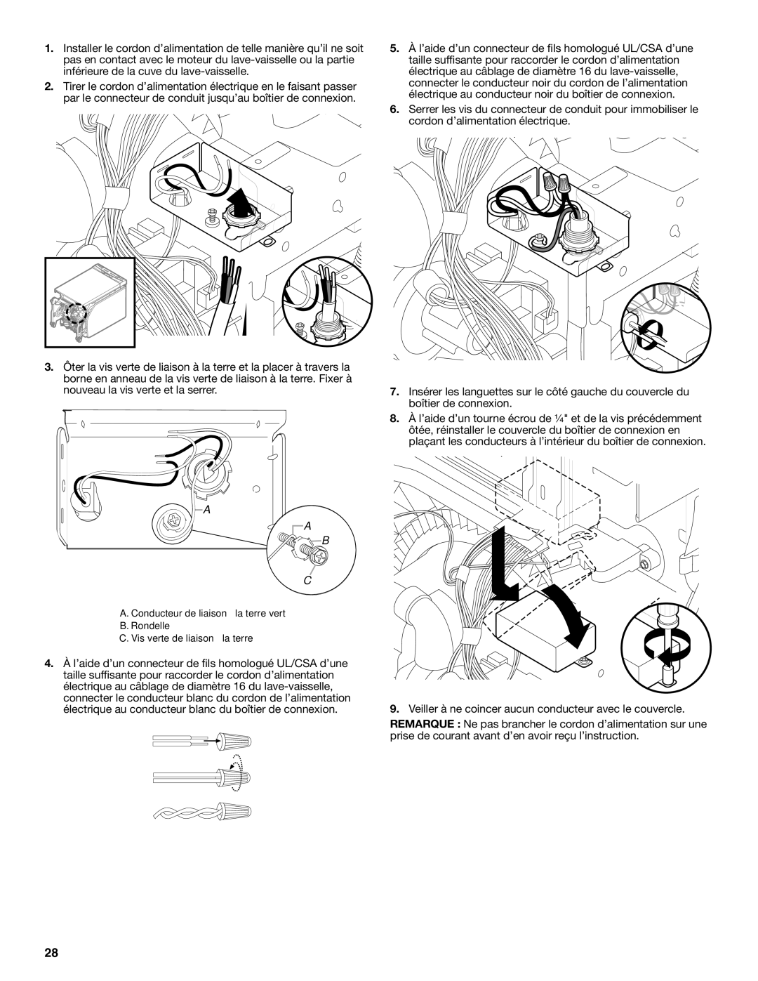 Amana W10212195A, W10245579A installation instructions Prise de courant avant d’en avoir reçu l’instruction 