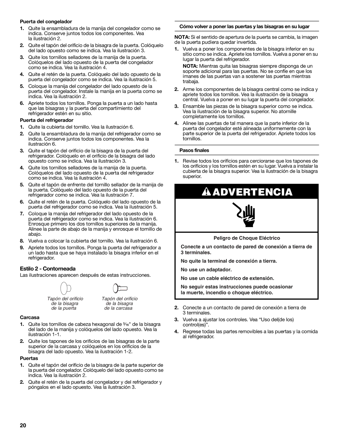 Amana W10214254A installation instructions Estilo 2 Contorneada 