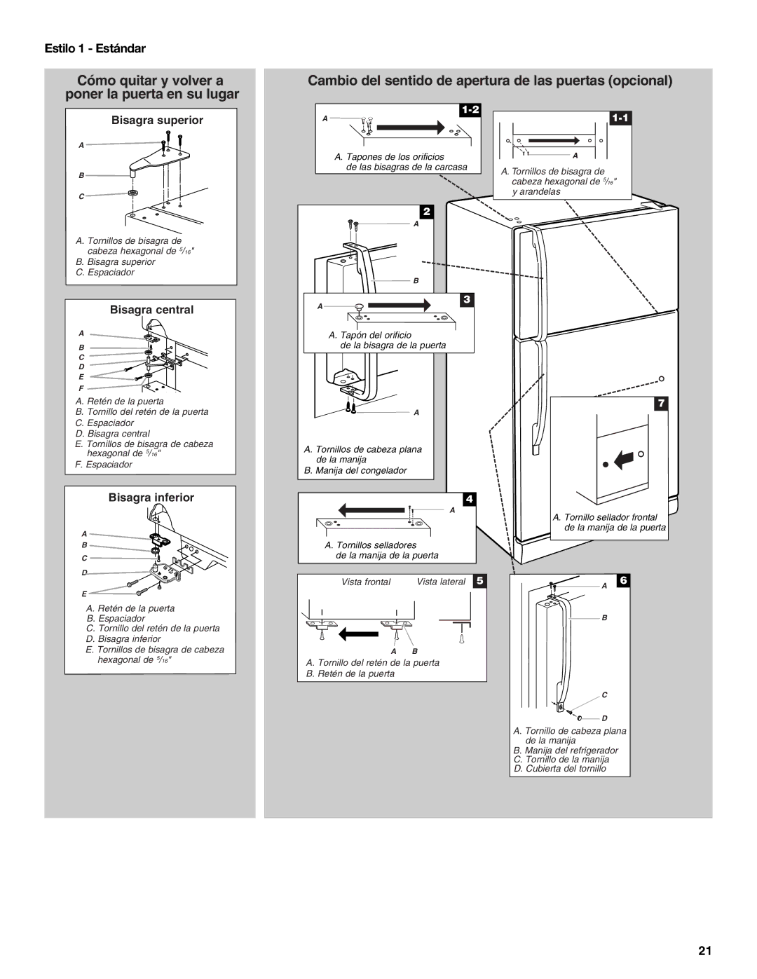 Amana W10214254A installation instructions Bisagra superior 