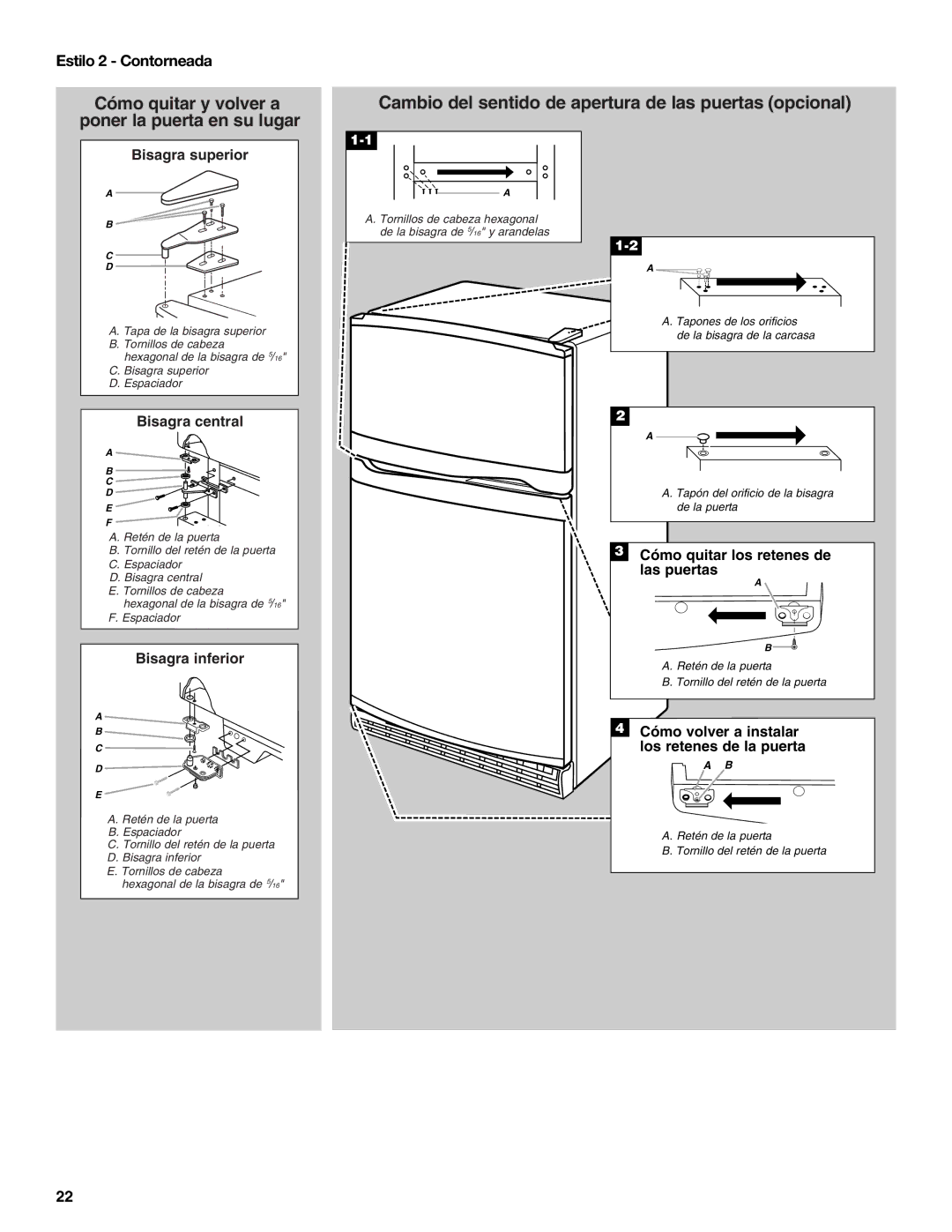 Amana W10214254A installation instructions Cómo quitar y volver a poner la puerta en su lugar 