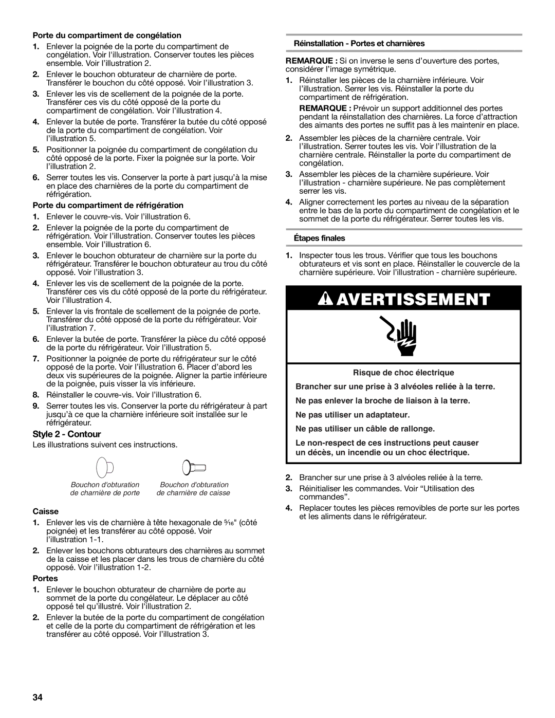 Amana W10214254A installation instructions Style 2 Contour 