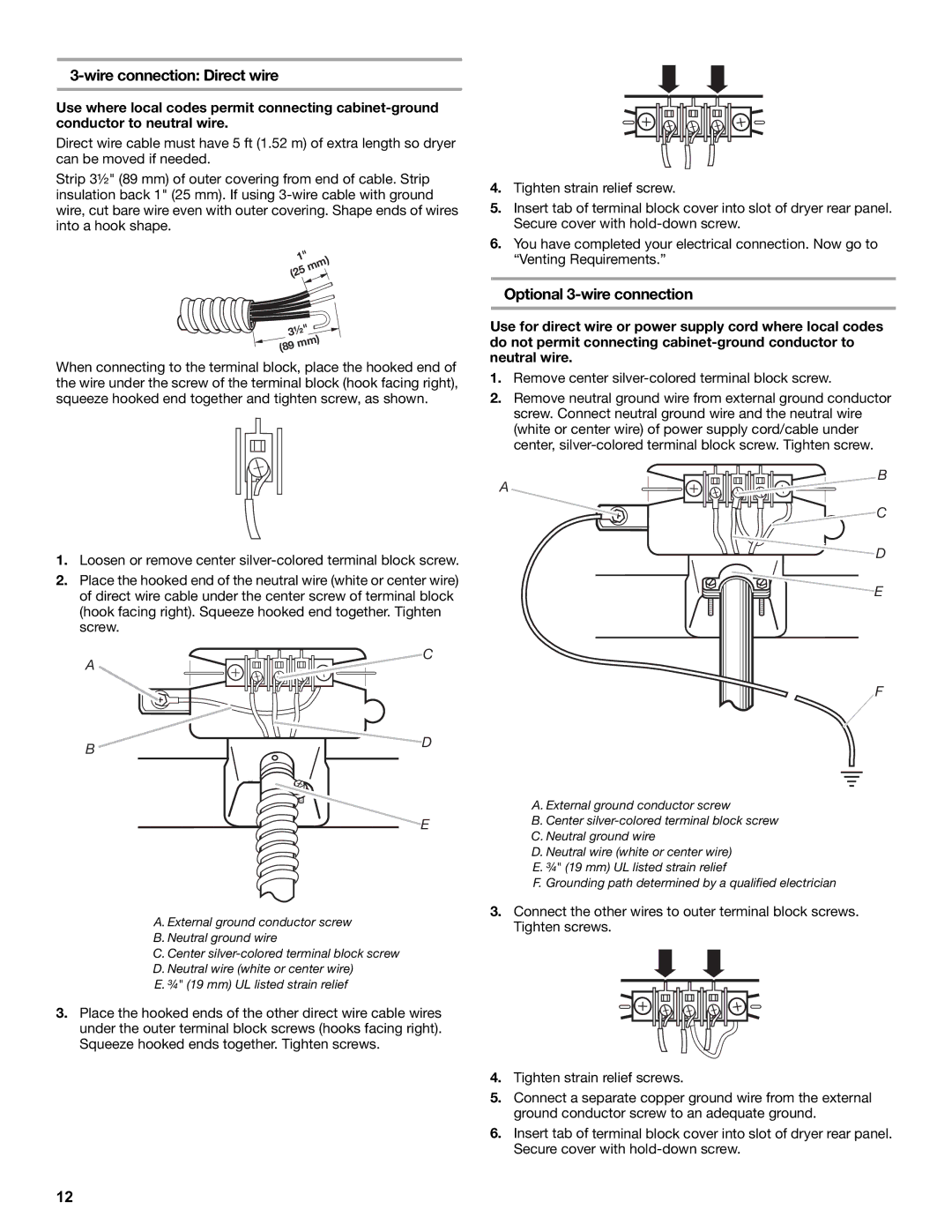 Amana W10216186A manual Optional 3-wire connection 