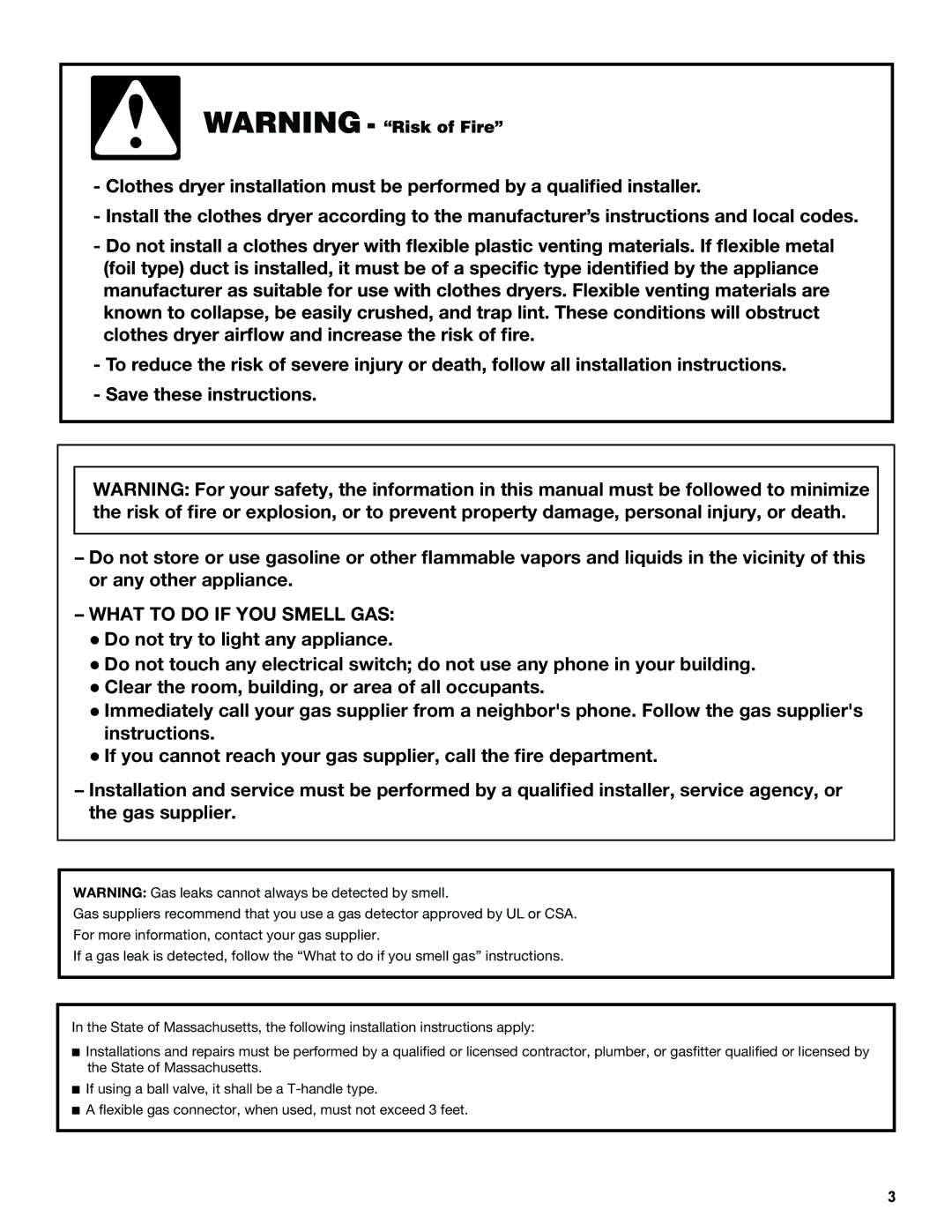 Amana W10216187A manual What to do if YOU Smell GAS 