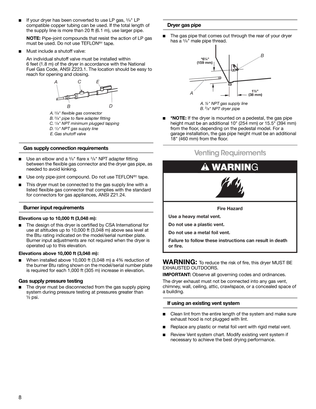 Amana W10216187A manual Venting Requirements 