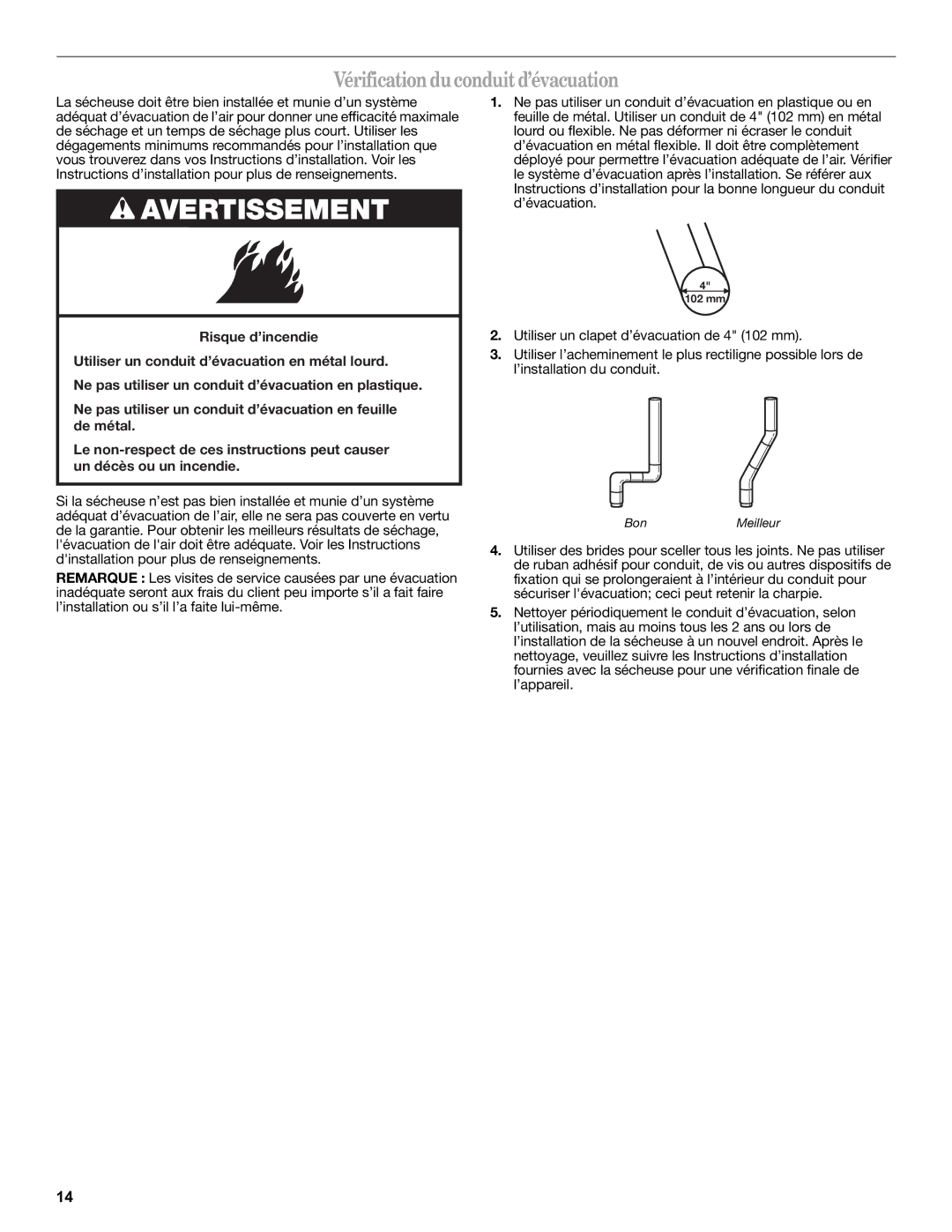 Amana W10232964A warranty Vérification du conduit d’évacuation, BonMeilleur 