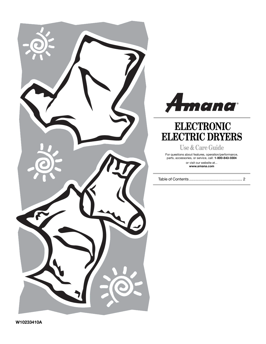 Amana W10233410A manual Table of Contents 