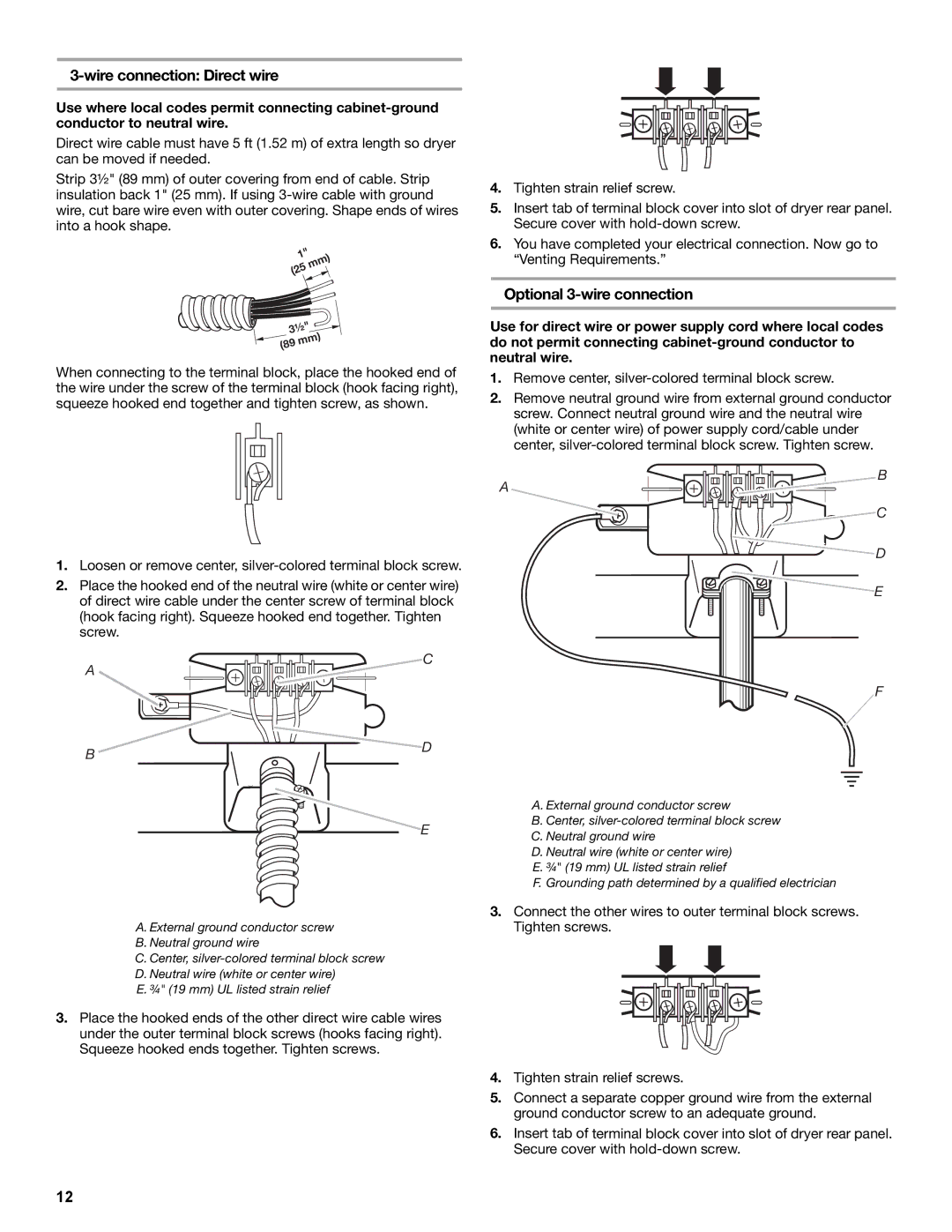 Amana W10233410A manual Optional 3-wire connection 