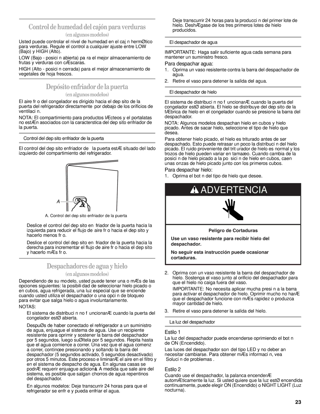 Amana W10237701A Depósito enfriador de la puerta, Despachadores de agua y hielo, Para despachar agua, Para despachar hielo 