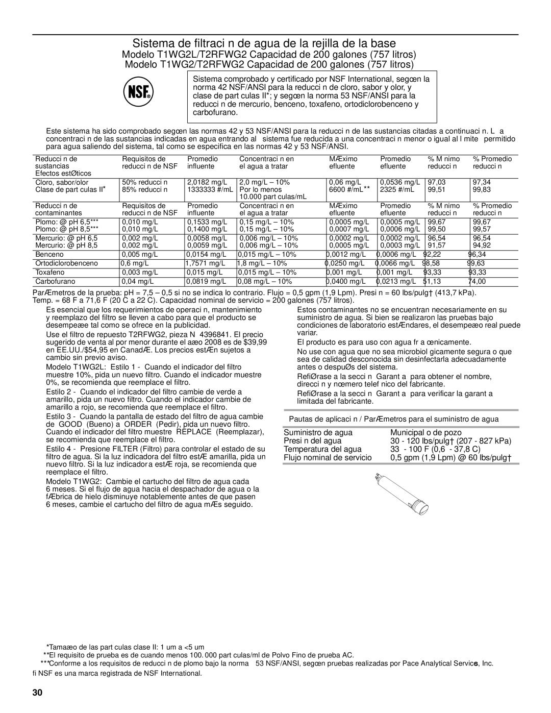 Amana W10237708A, W10237701A installation instructions Sistema de filtración de agua de la rejilla de la base 