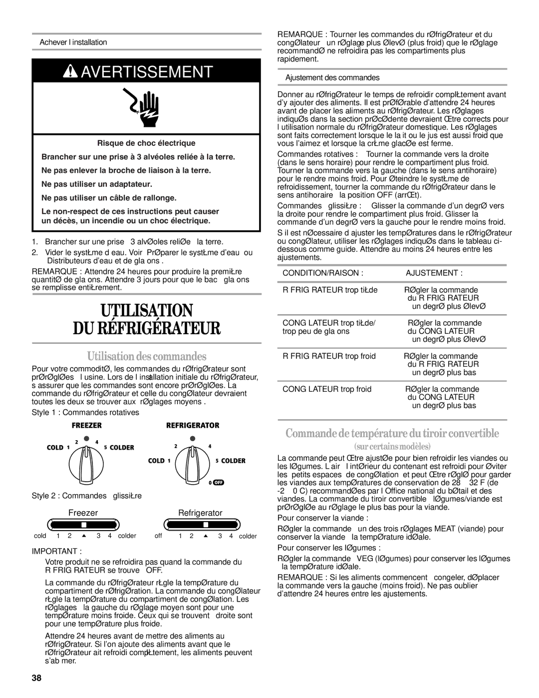 Amana W10237708A Utilisation DU Réfrigérateur, Utilisation des commandes, Commandede température dutiroir convertible 