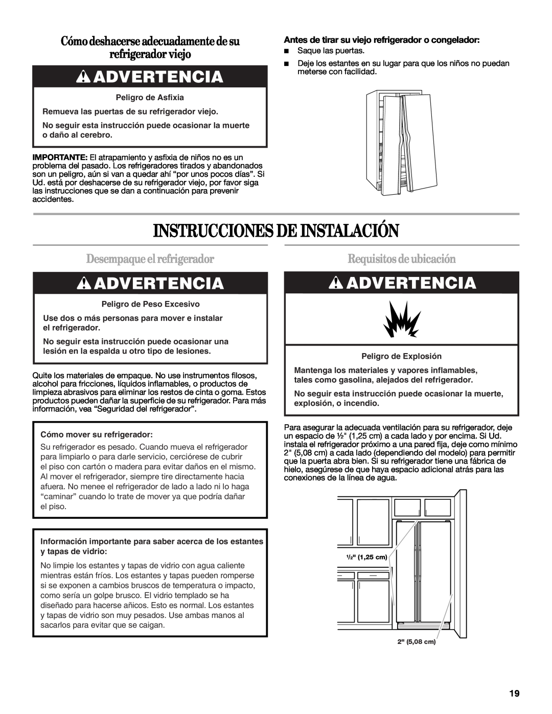 Amana W10237701A Instrucciones De Instalación, Advertencia, Cómo deshacerse adecuadamente de su, refrigerador viejo 