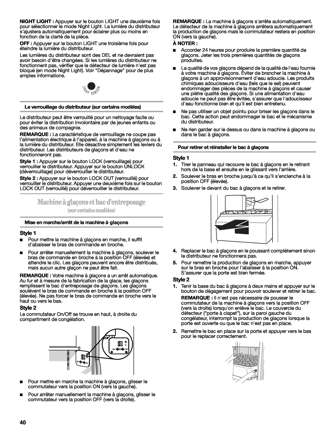 Amana W10237708A, W10237701A installation instructions Machine à glaçons et bac dentreposage, surcertainsmodèles, À Noter 