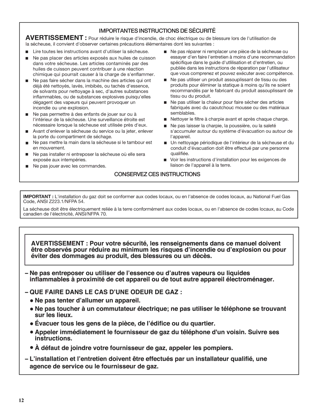 Amana W10240880A quick start Importantes Instructions DE Sécurité 