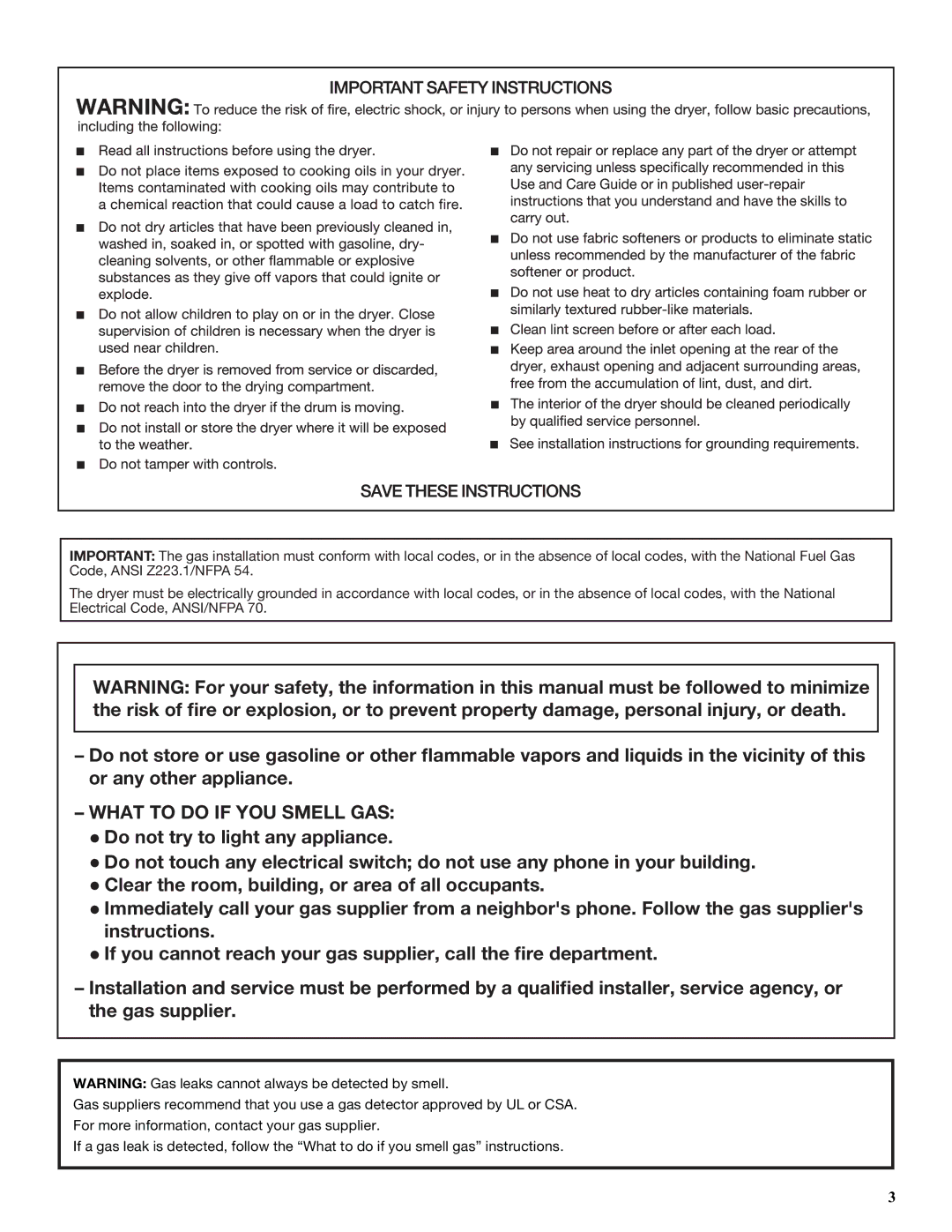 Amana W10240880A quick start What to do if YOU Smell GAS 