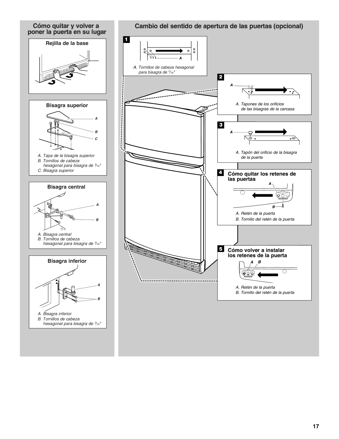 Amana W10249208A, W10249209A installation instructions Cómo quitar y volver a poner la puerta en su lugar 