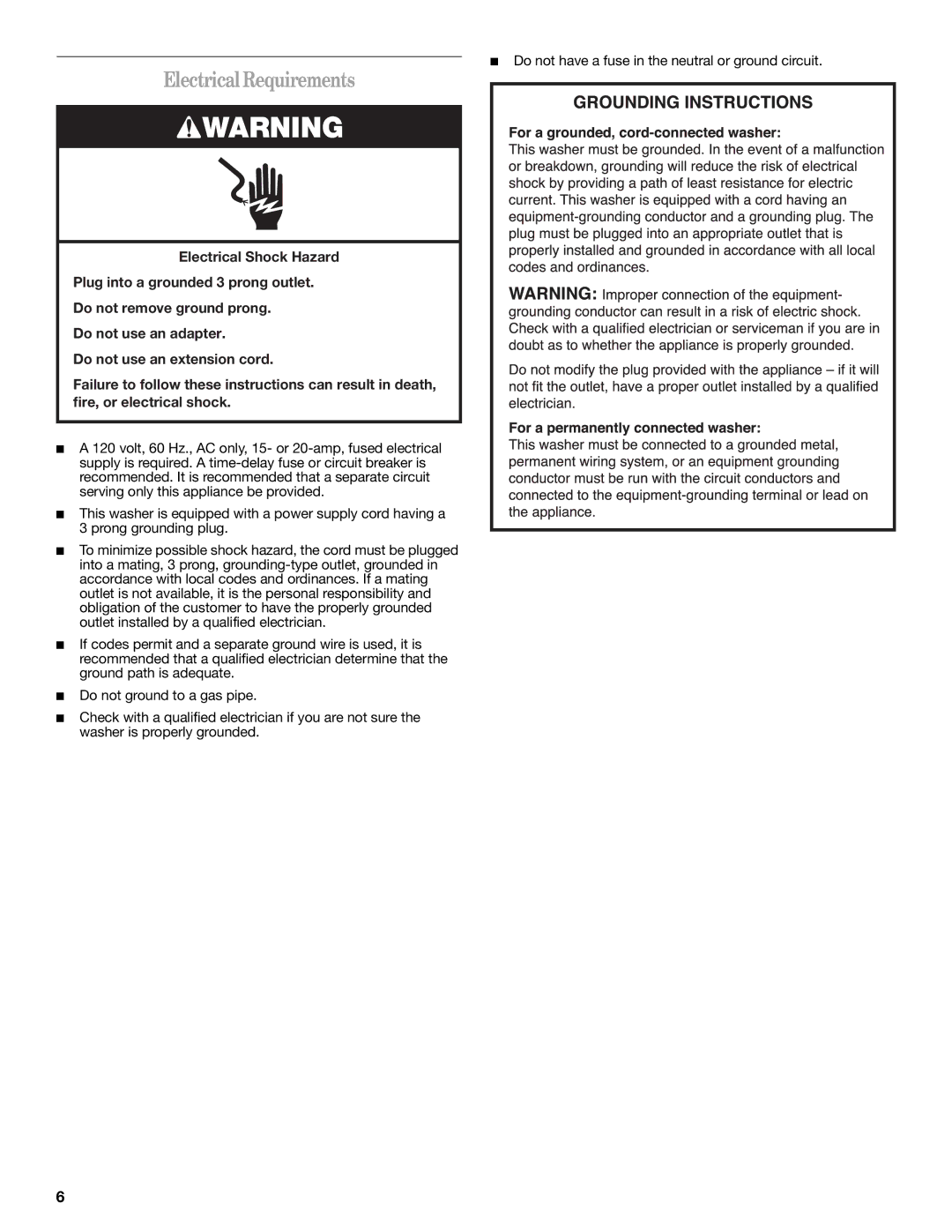 Amana W10252719A installation instructions Electrical Requirements 