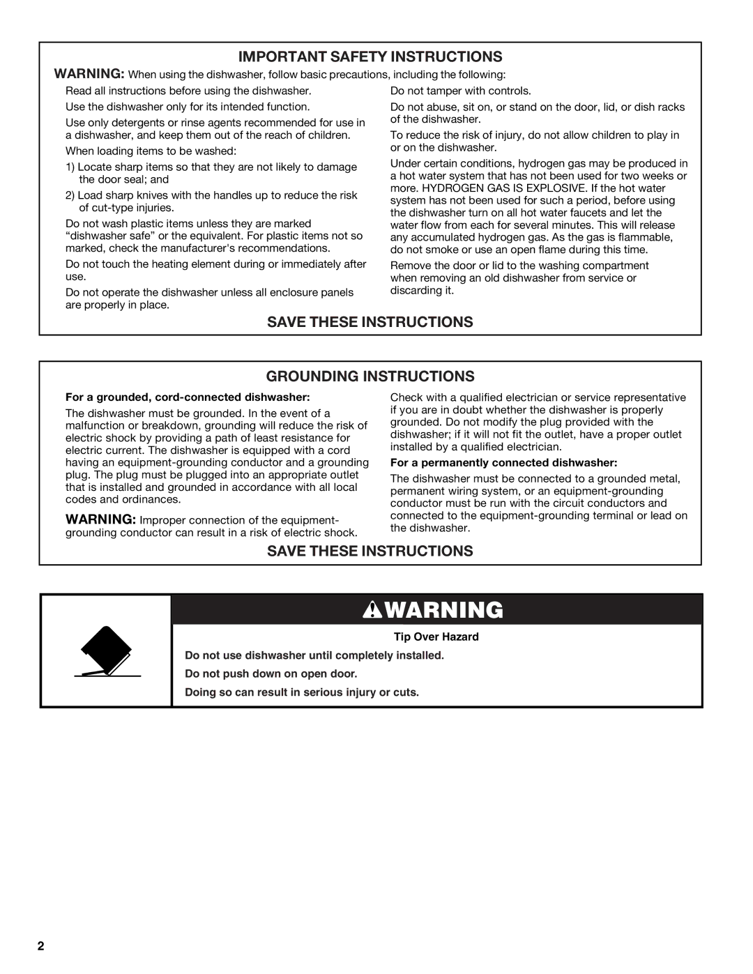 Amana W10254854A warranty For a grounded, cord-connected dishwasher, For a permanently connected dishwasher 