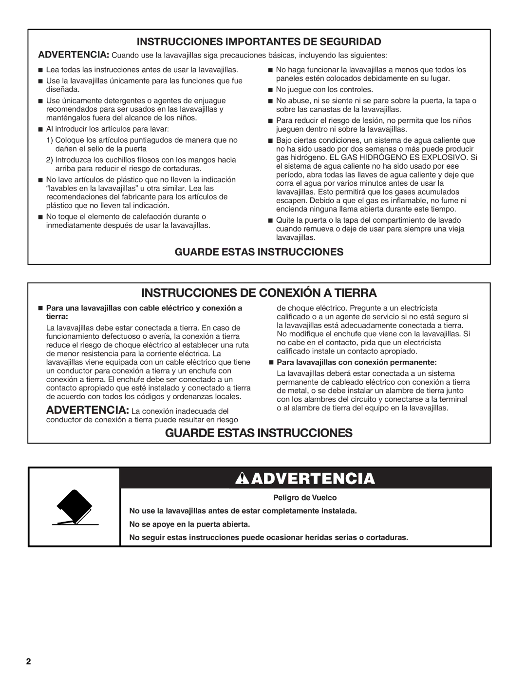 Amana W10254855A manual Advertencia 