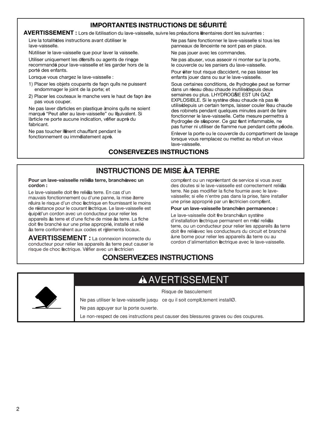 Amana W10261418A, W10261419A warranty Conservez CES Instructions 