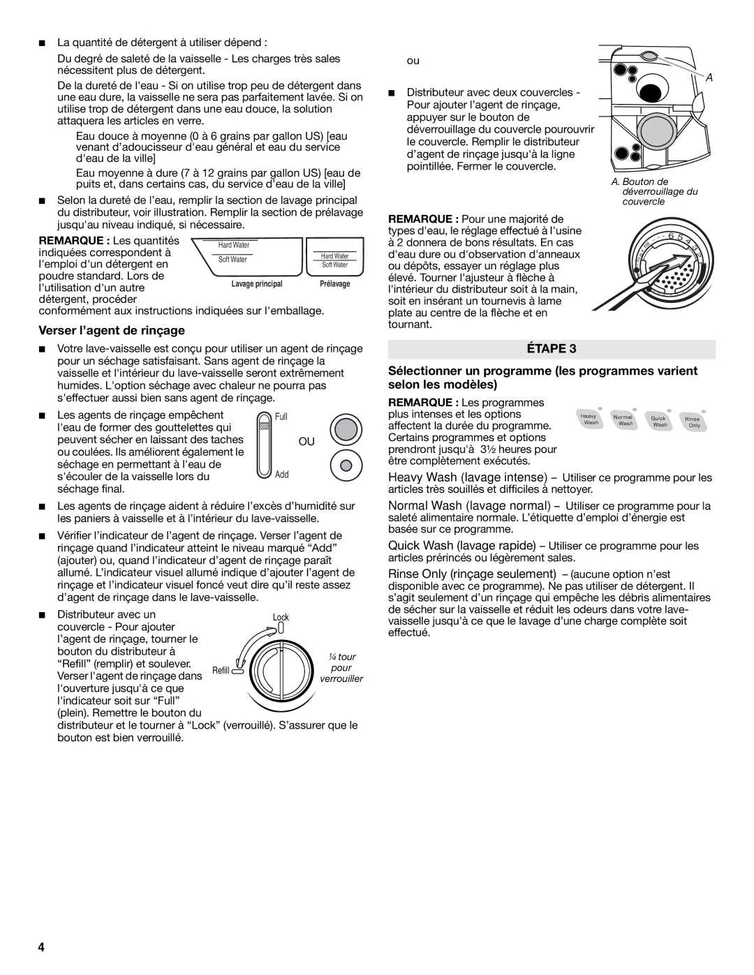 Amana W10261418A, W10261419A warranty Verser l’agent de rinçage 