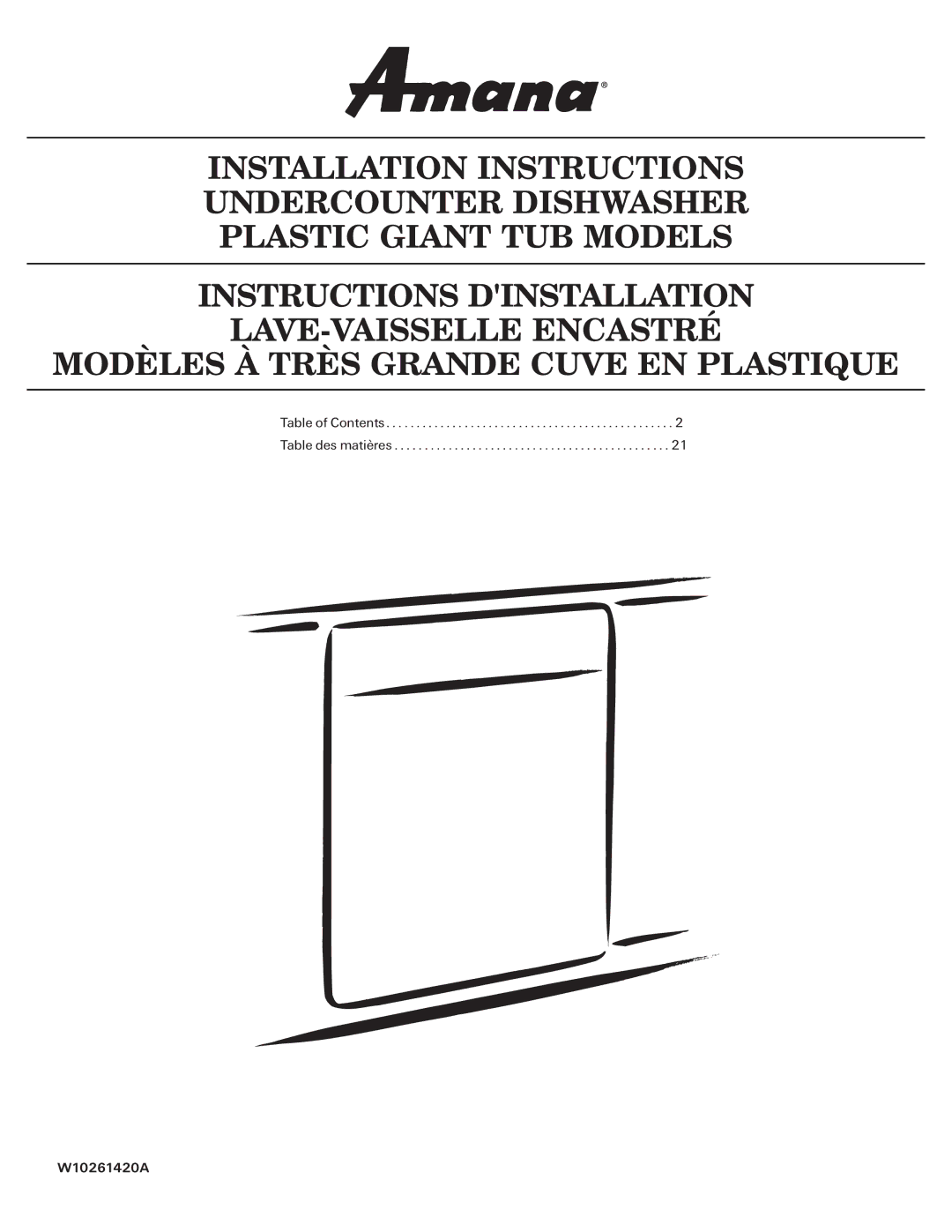 Amana installation instructions Table of Contents Table des matières W10261420A 