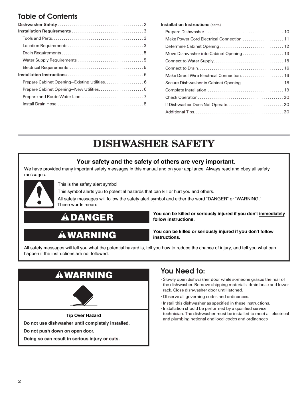 Amana W10261420A installation instructions Dishwasher Safety 