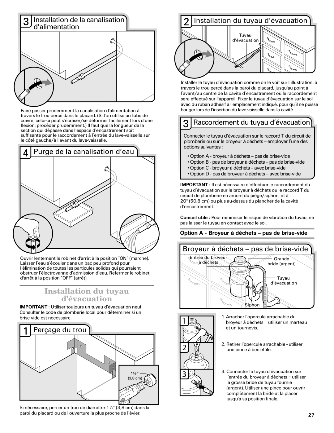 Amana W10261420A installation instructions Installation du tuyau ’évacuation 