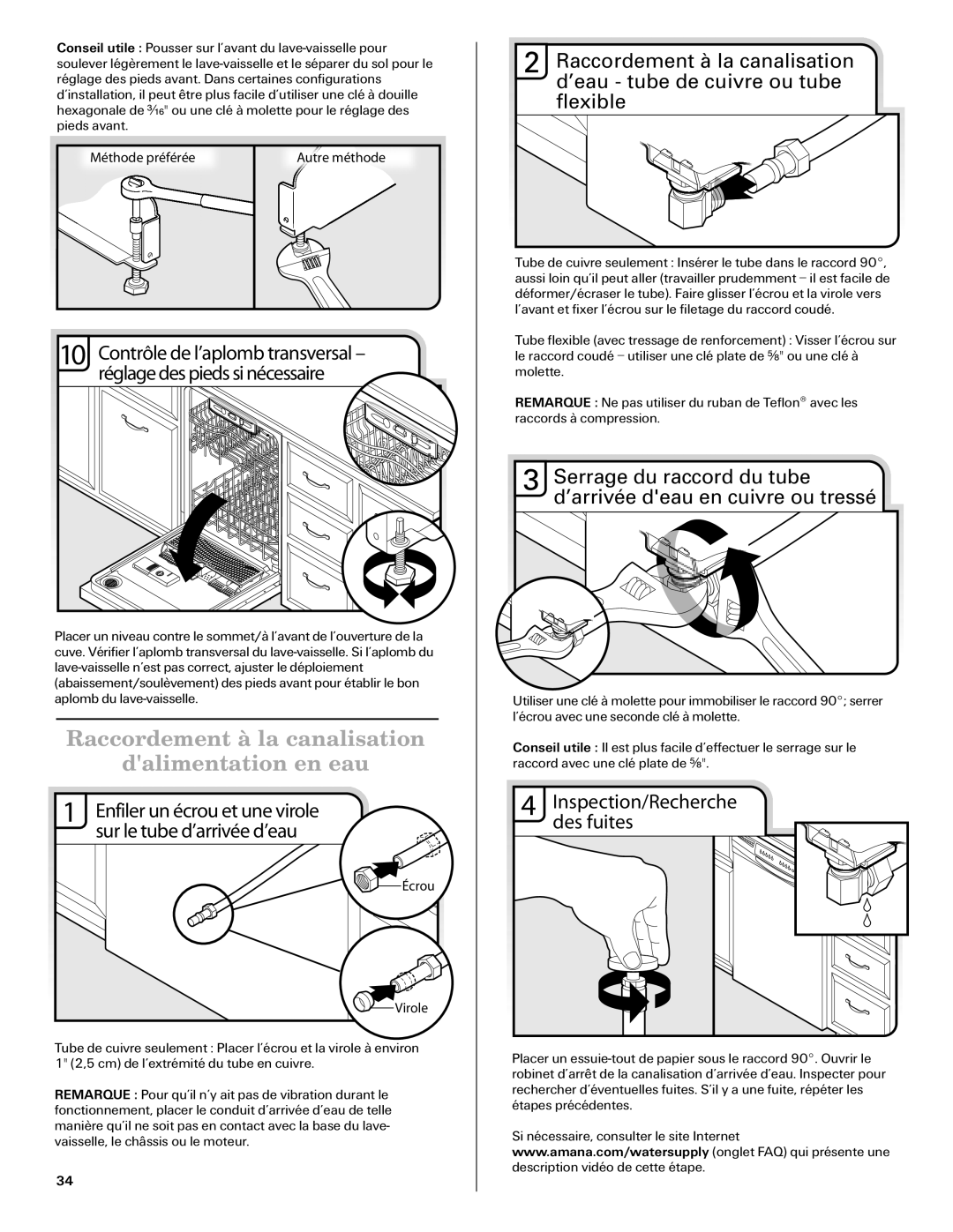 Amana W10261420A Raccordement à la canalisation Dalimentation en eau, Inspection/Recherche des fuites 