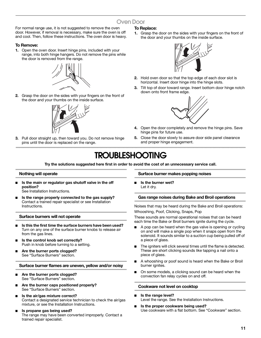 Amana W10320693A manual Troubleshooting, Oven Door 