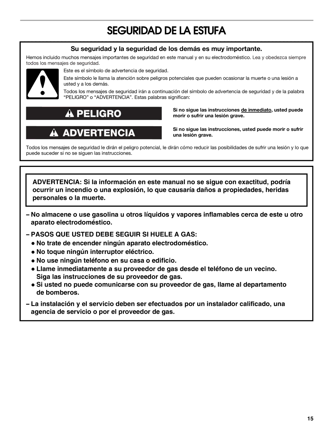 Amana W10320693A manual Seguridad DE LA Estufa, Su seguridad y la seguridad de los demás es muy importante 