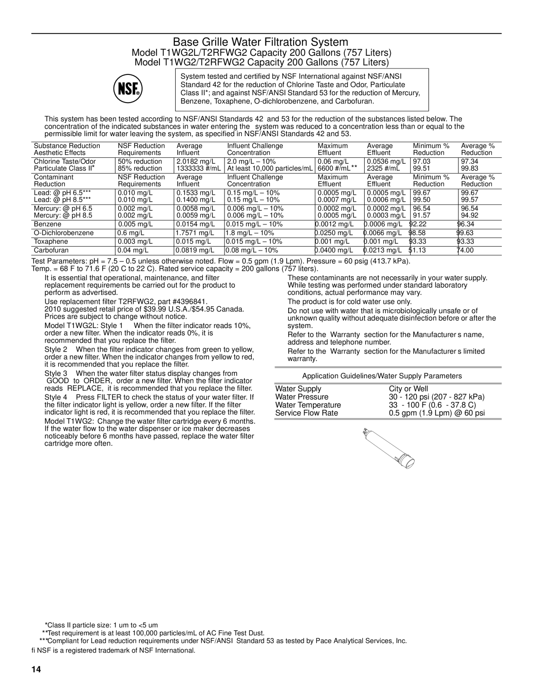 Amana W10321484A installation instructions Base Grille Water Filtration System 