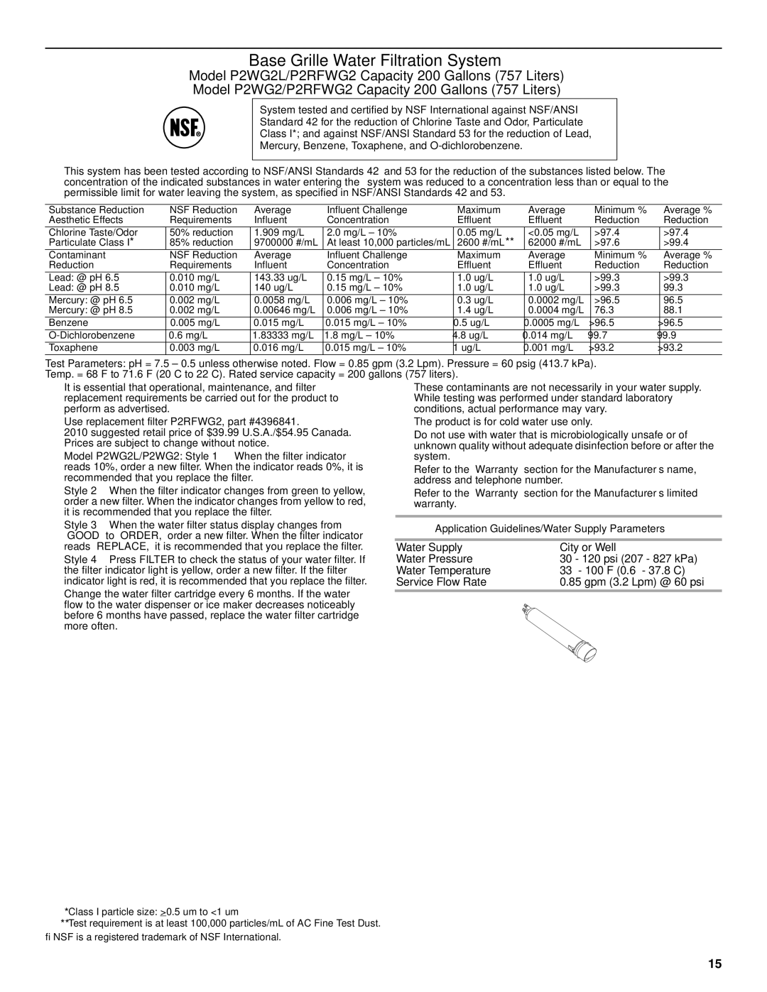 Amana W10321484A installation instructions Base Grille Water Filtration System 