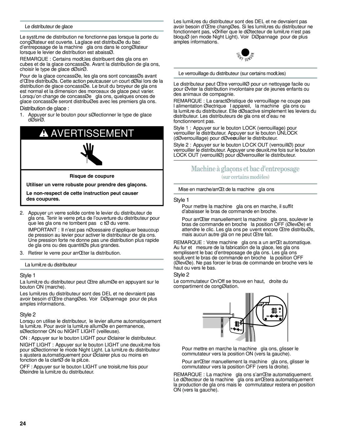 Amana W10321484A installation instructions Machineà glaçons et bac dentreposage, Distribution de glace 