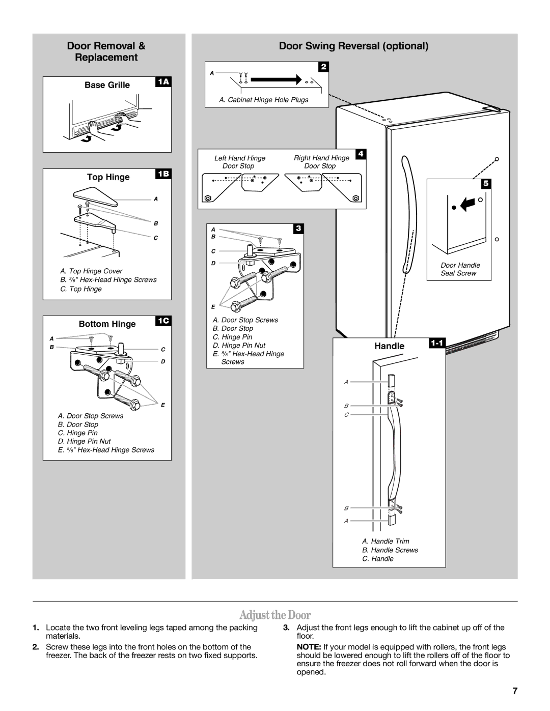 Amana W10326797A manual Adjust the Door, Door Swing Reversal optional 