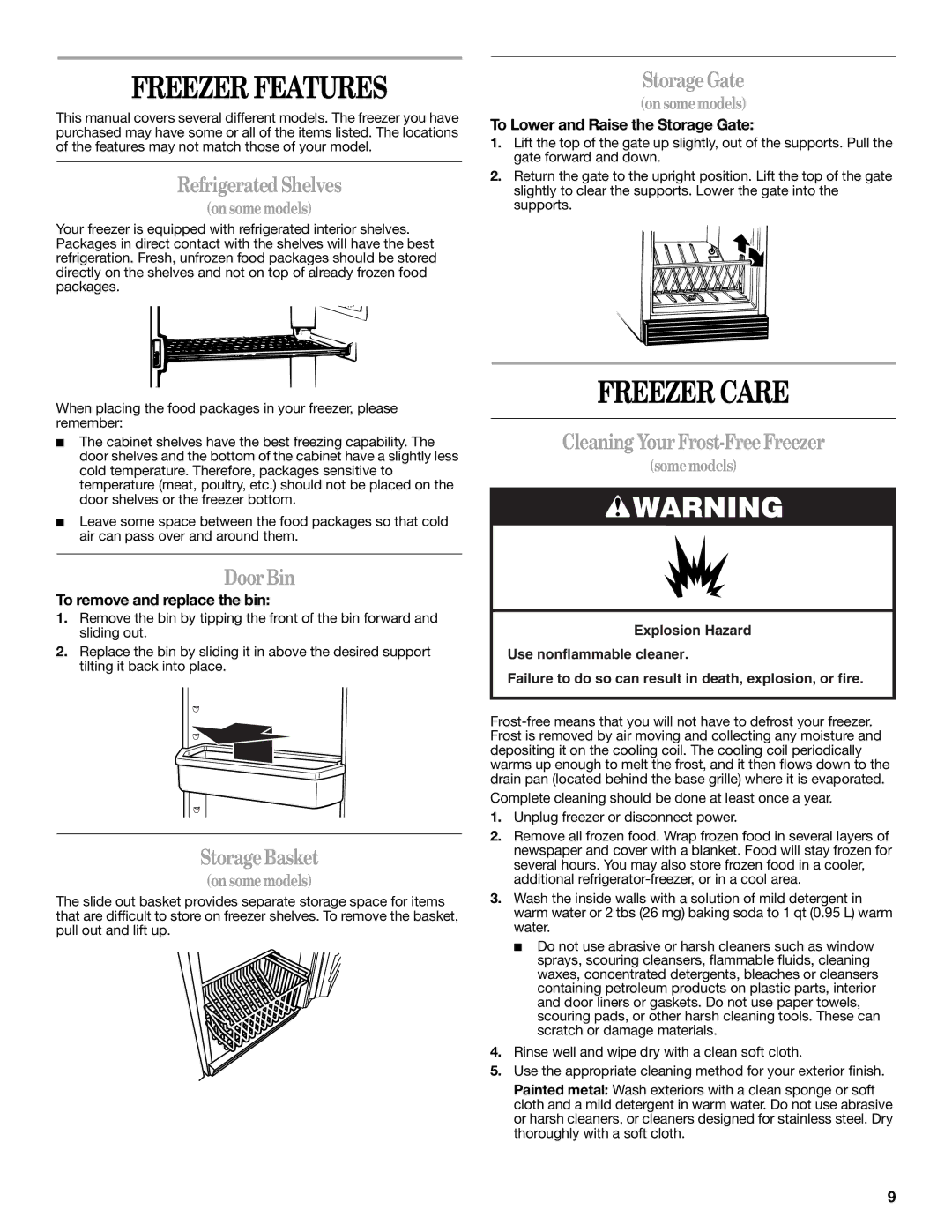 Amana W10326797A manual Freezer Features, Freezer Care 