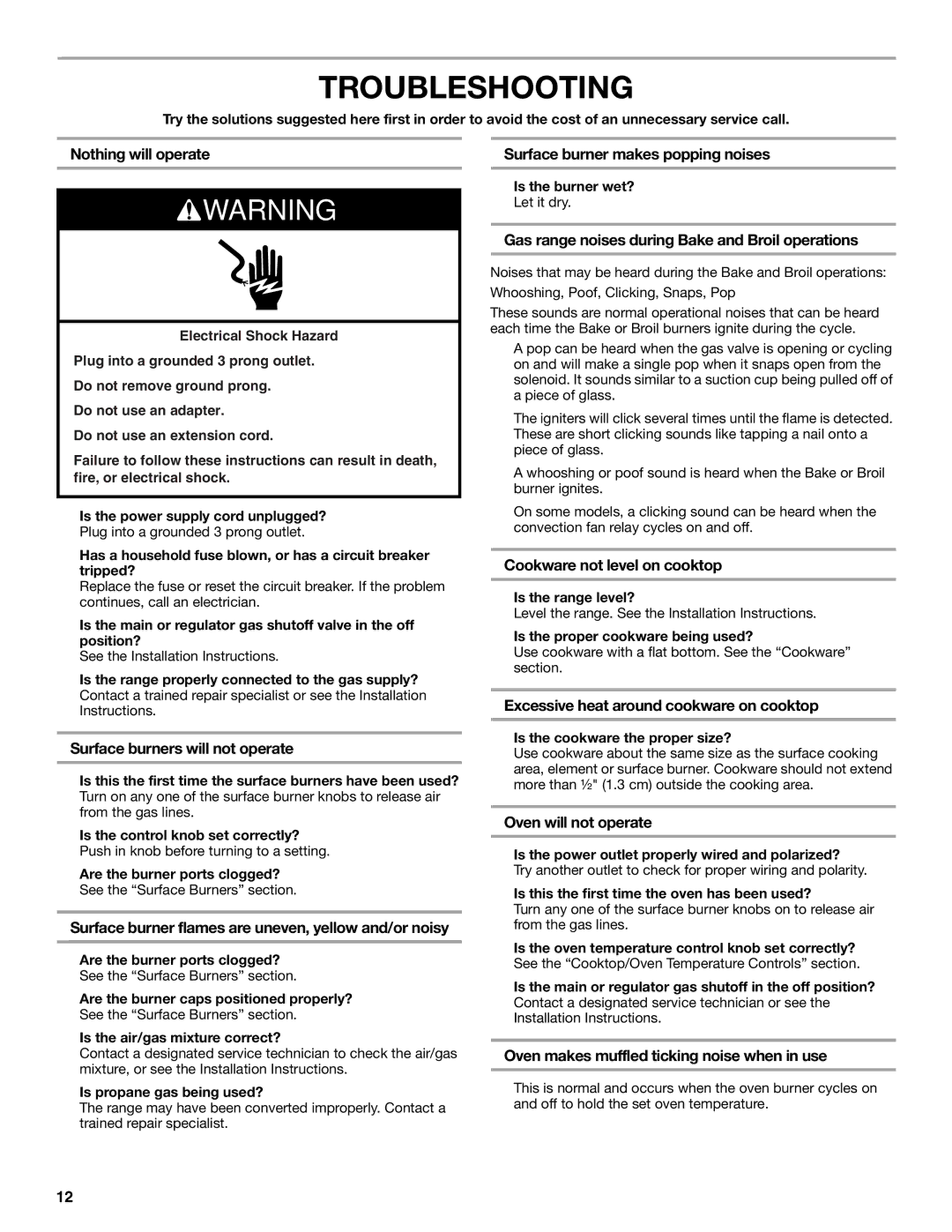 Amana W10330187C manual Troubleshooting 