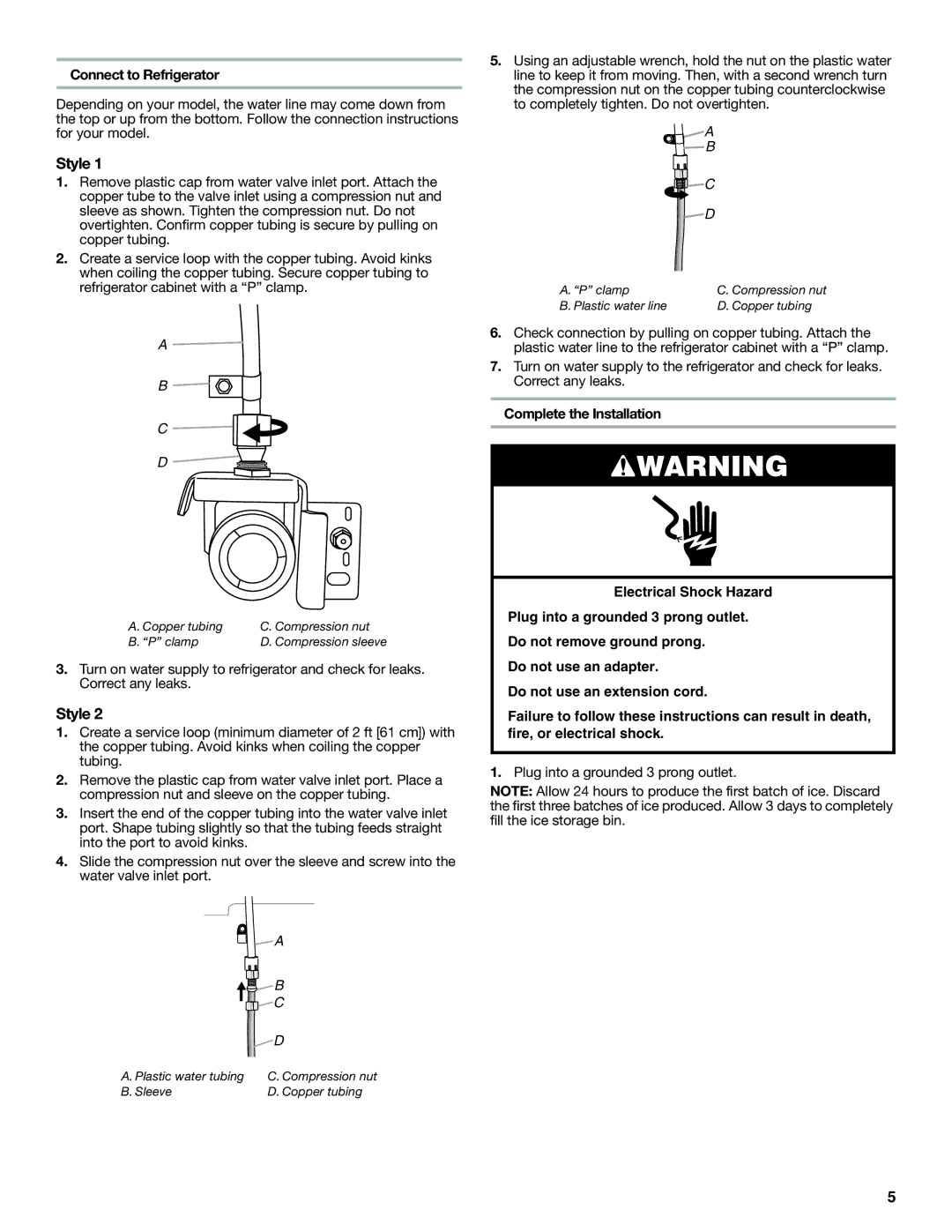 Amana W10366212A installation instructions Style, Connect to Refrigerator 