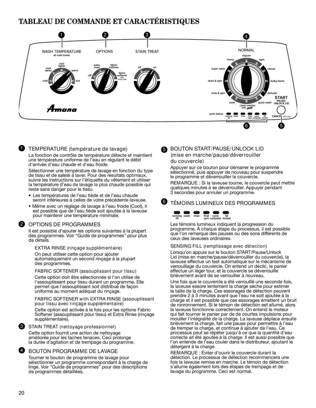 Amana W10420474A warranty Tableau DE Commande ET Caractéristiques, Extra Rinse rinçage supplémentaire 