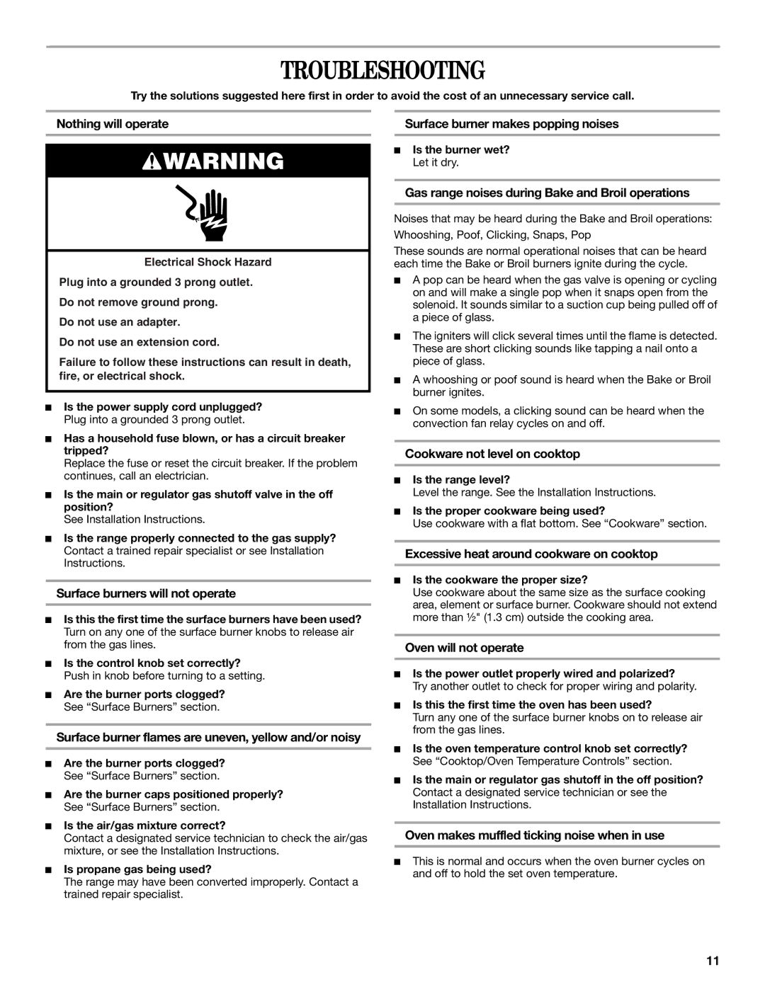 Amana W10452012A manual Troubleshooting 