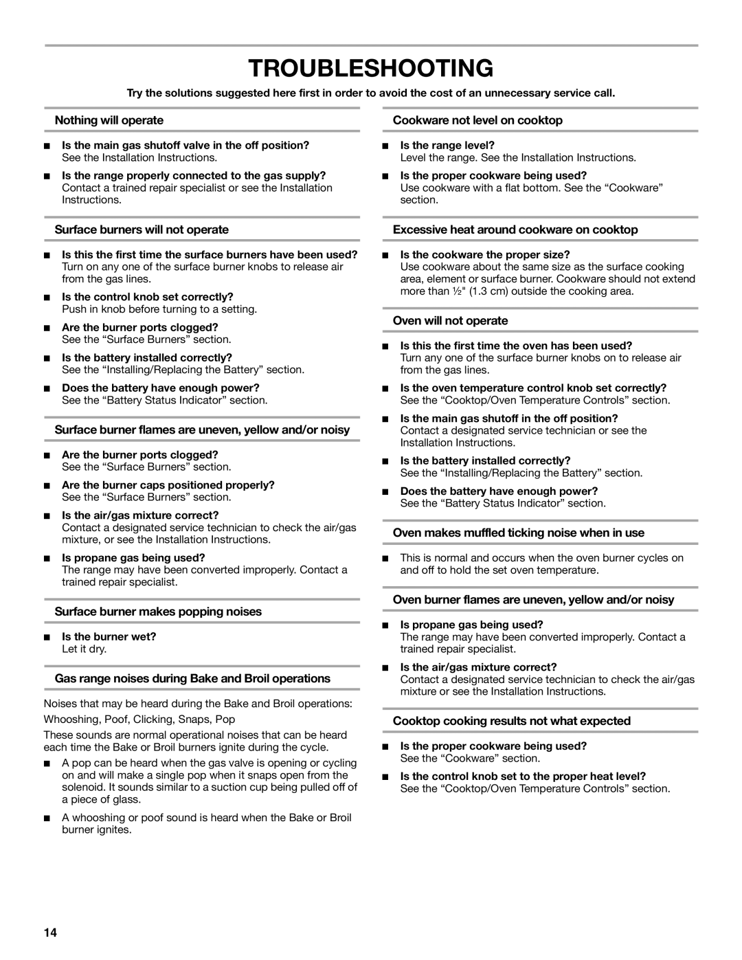 Amana W10531343A manual Troubleshooting 