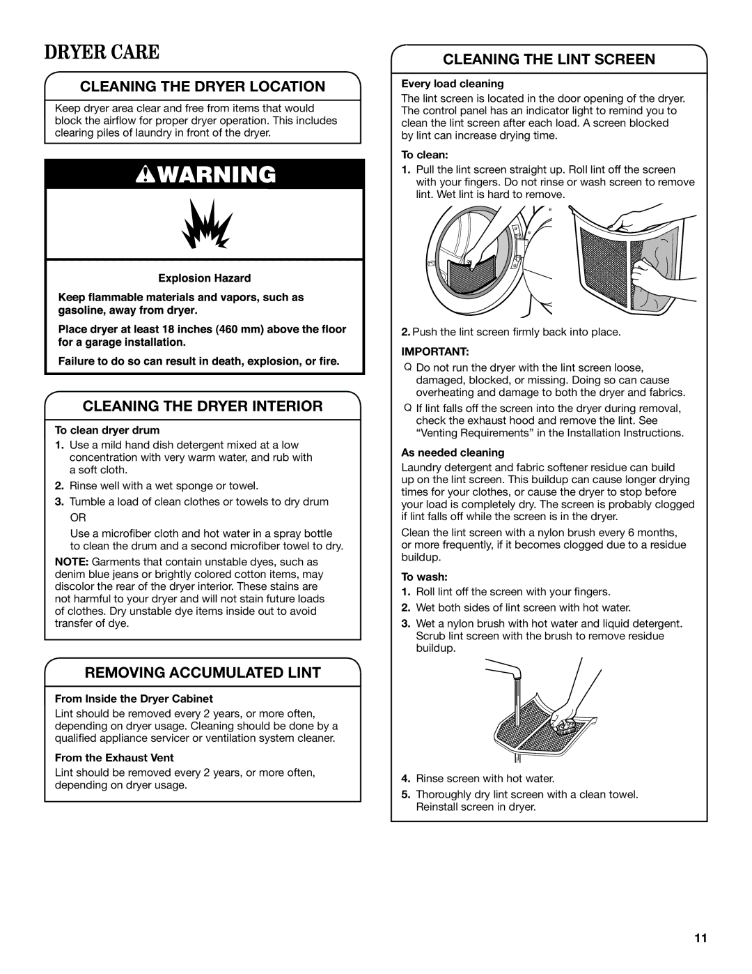 Amana W10562495A, W10572490A - SP manual Dryer Care 