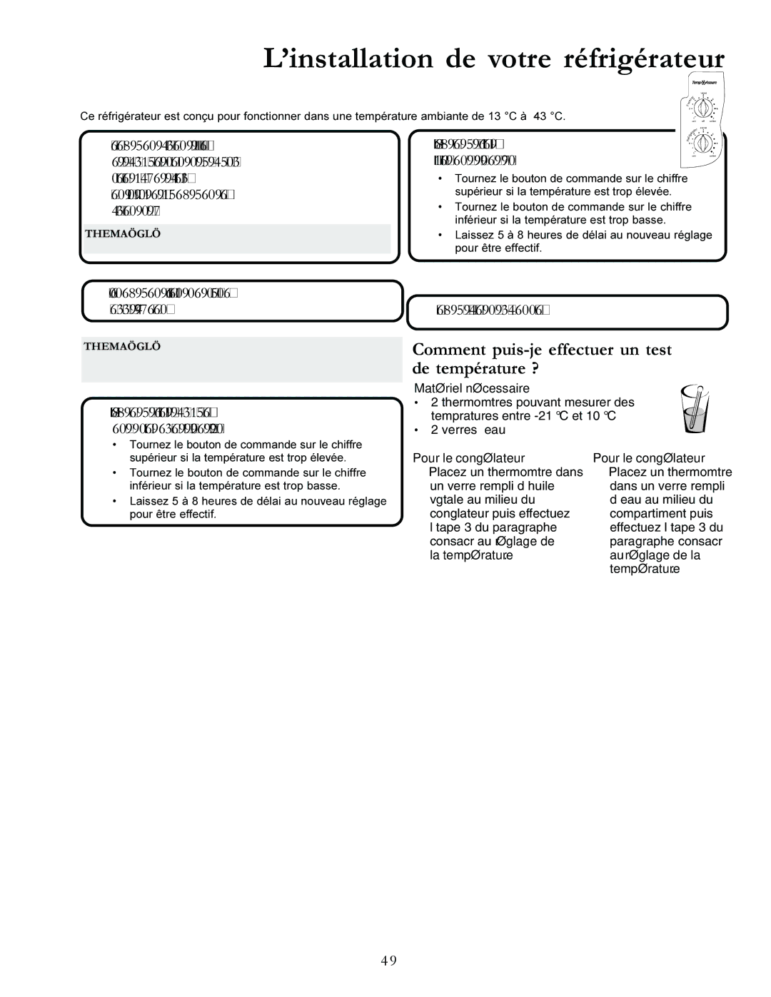 Amana XRSS287BB, XRSS287BW Comment régler les commandes de température, Comment puis-je effectuer un test de température ? 