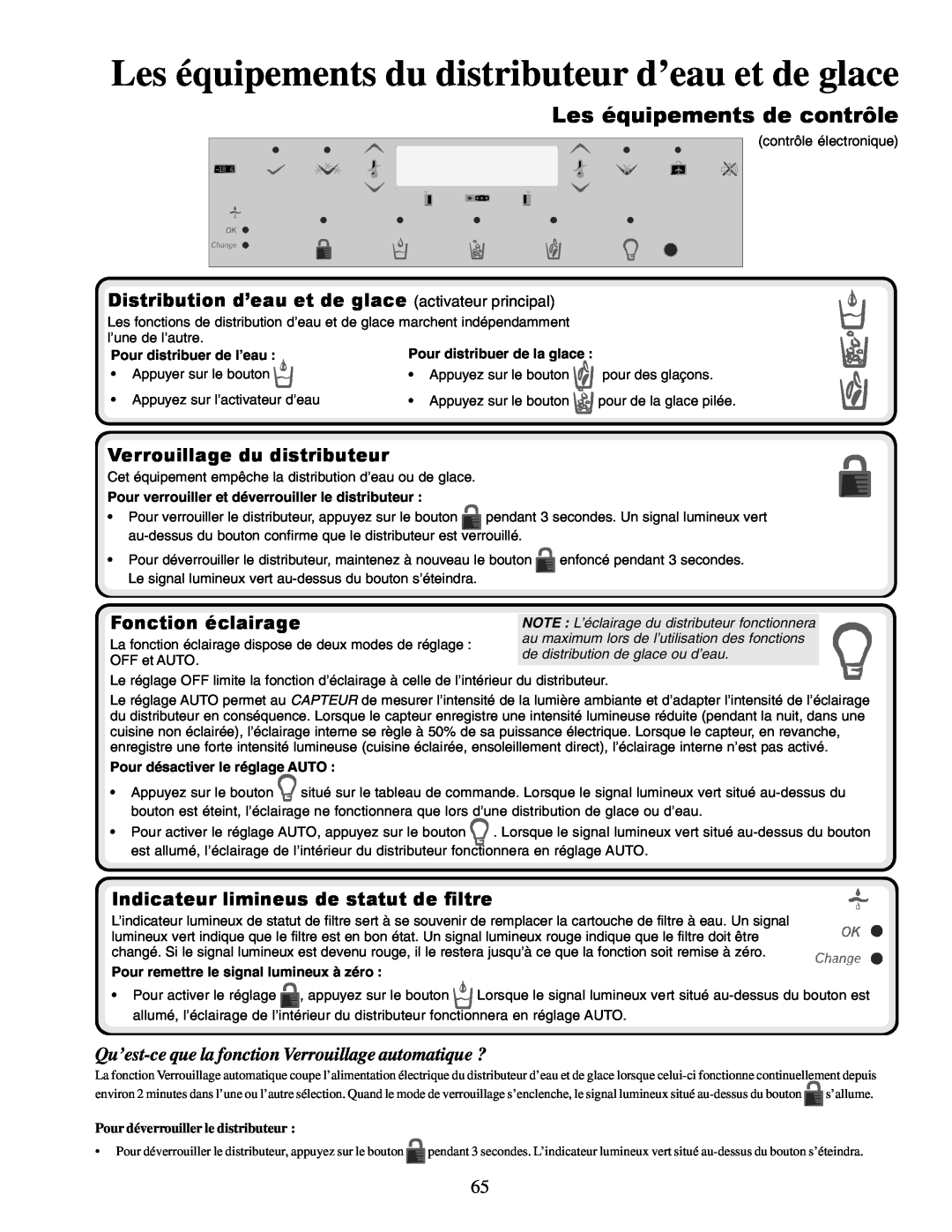 Amana XRSS267BB Les équipements du distributeur d’eau et de glace, Distribution d’eau et de glace activateur principal 