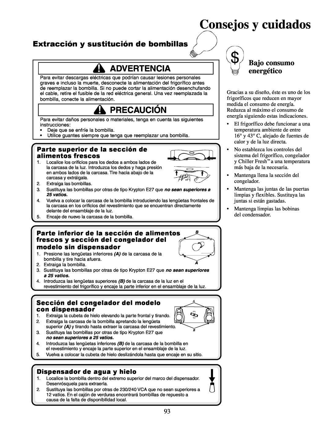 Amana XRSS267BB Extracción y sustitución de bombillas, $ Bajo consumo energético, frescos y sección del congelador del 