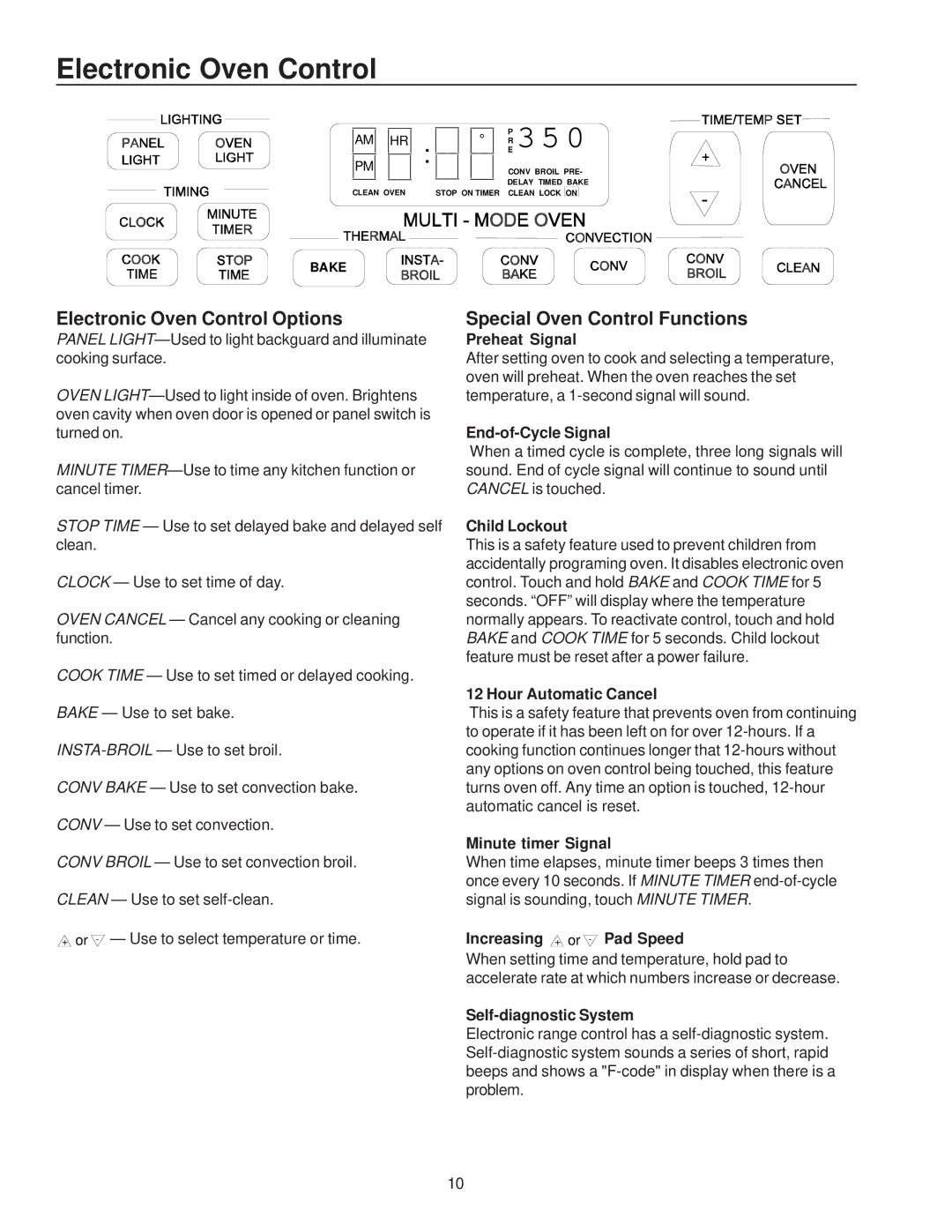 Amana ZRRC8000, ZRTC8500 owner manual Electronic Oven Control Options, Special Oven Control Functions 